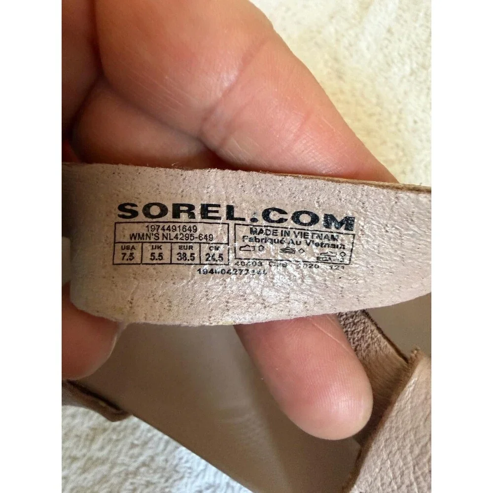 Sorel Women Roaming Strappy Sandal Taupe Leather Cork Platform Size 7.5